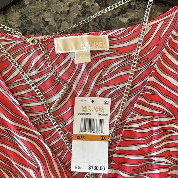 Michael Kors pink Zebra Print Chain trim blouse NWT 3X - Picture 9 of 12